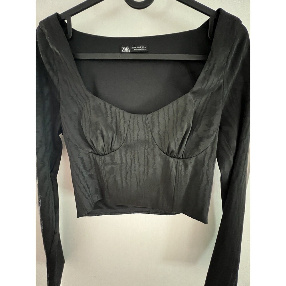 ZARA Black Corset Top Sweetheart Long Sleeve Whimsygoth Grunge Coquette Sz S